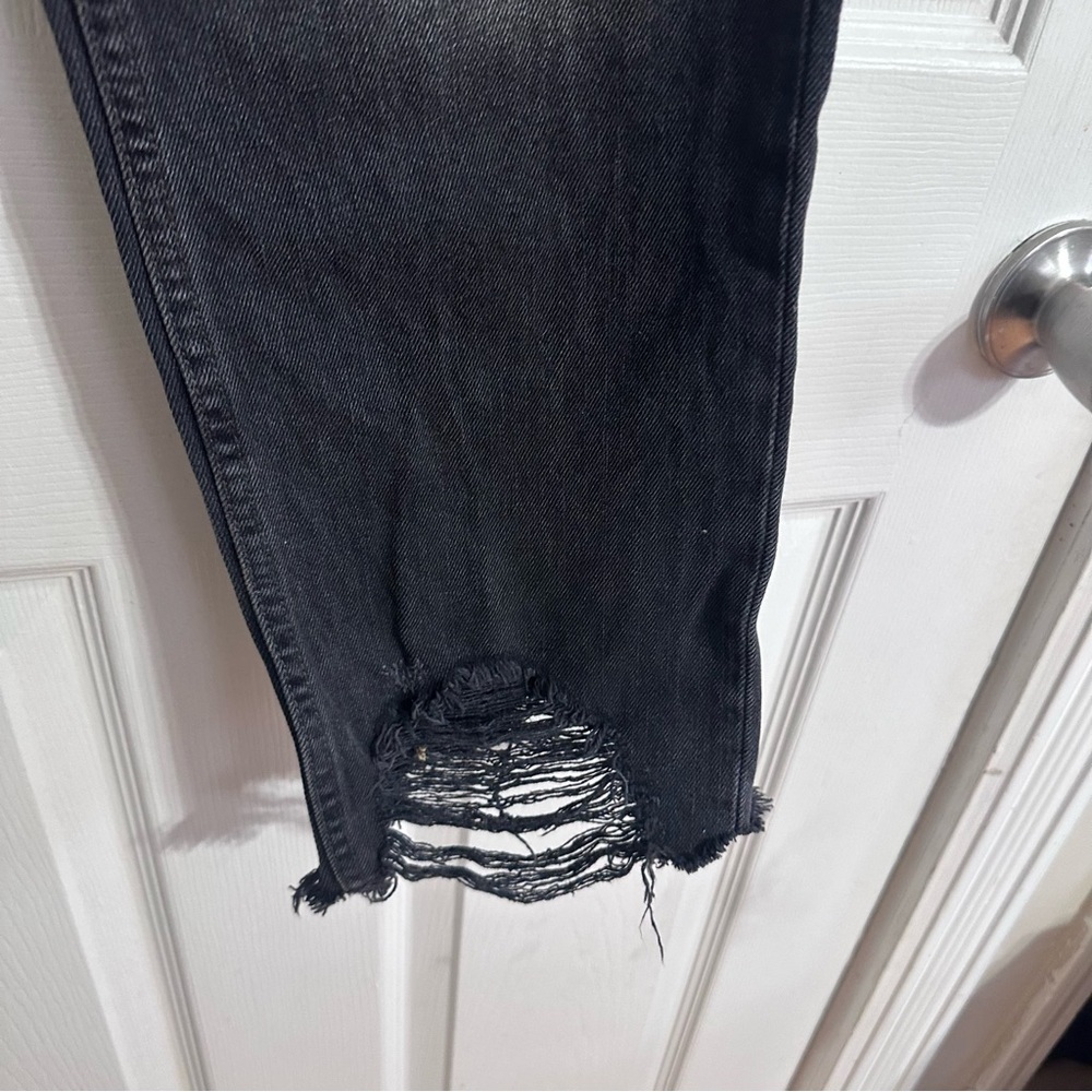 Free People We The Free Black Distressed Jeans Women 28 Raw Hem Cropped Straight - Picture 7 of 9